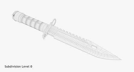 3D rendering - wire-frame gut knife isolated on white background.