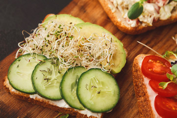 Variety of healthy vegetarian sandwiches
