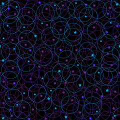 Colorful circles pattern and star simless on a black background