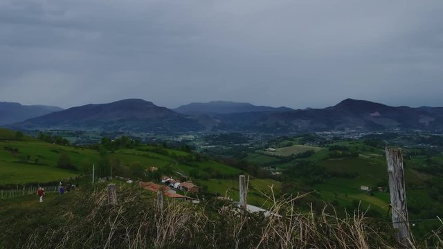 Pilgrims starting the Camino in Saint Jean Pied du Port and climbing the pyrenees in order to walk to Santiago.