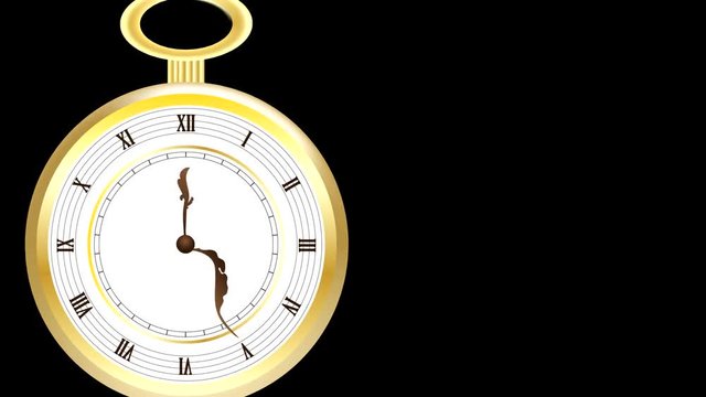 Animated golden pocket watch on green background