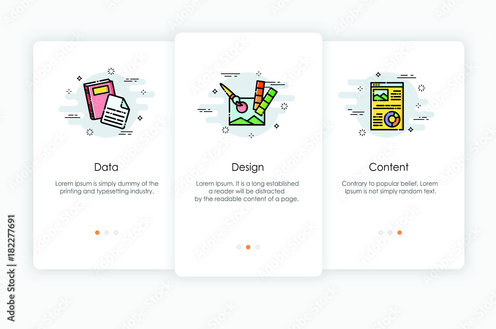 Wall mural onboarding screens design in data and content concept. modern and simplified vector illustration, te