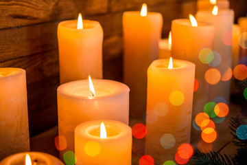 Christmas candles and lights on the eve of the New Year or Christmas, Christmas card