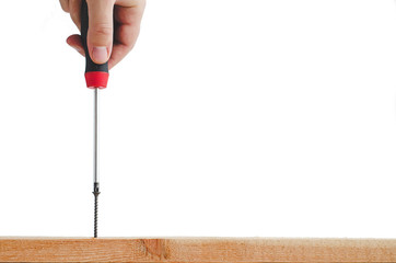 screwdriver screw in hand isolated on white background