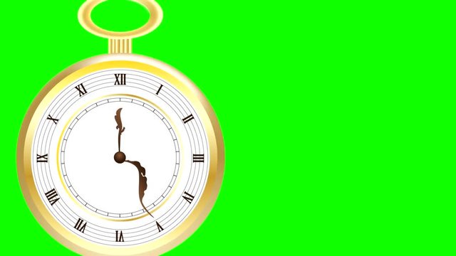 Animated golden pocket watch on green background