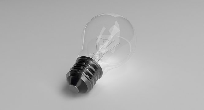 3D rendering - light bulb isolated on grey background.