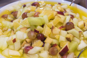 Selction of fruit salad food at a restaurant buffet