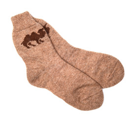 Socks made of camel wool isolated