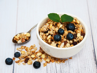 Homemade granola with blueberries