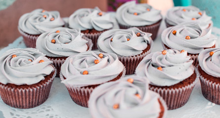 Chocolate muffin cupcakes in plate