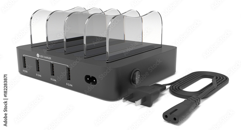 Aufkleber 3d rendering - universal usb charge station dock and power cable with iec-c7 connector isolated on w