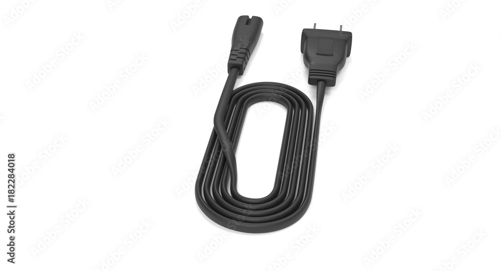 Aufkleber 3d rendering - power cable with iec-c7 connector isolated on white background.