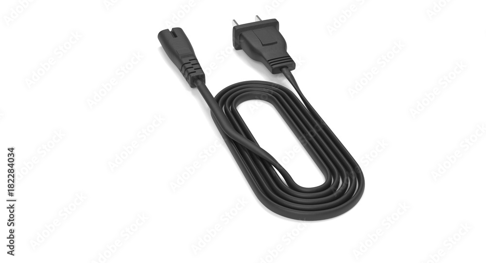 Aufkleber 3d rendering - power cable with iec-c7 connector isolated on white background.