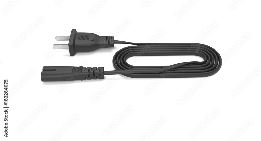 Aufkleber 3d rendering - power cable with iec-c7 connector isolated on white background.