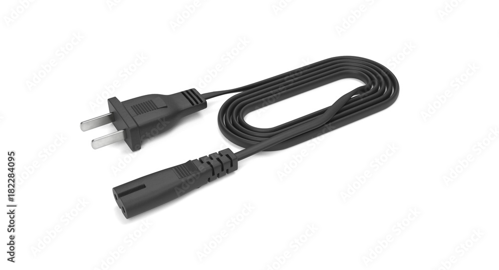 Aufkleber 3d rendering - power cable with iec-c7 connector isolated on white background.