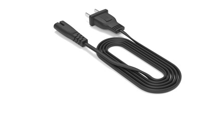 3D rendering - power cable with iec-c7 connector isolated on white background.