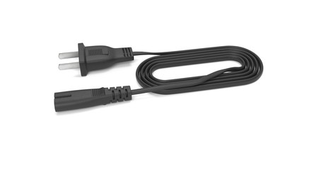 3D rendering - power cable with iec-c7 connector isolated on white background.