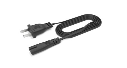 3D rendering - power cable with iec-c7 connector isolated on white background.