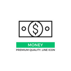 Vector money icon. 100 dollar bill banknote. Premium quality graphic design element. Modern sign, linear pictogram, outline symbol, simple thin line icon