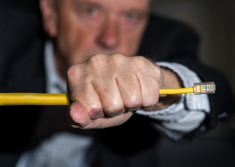 Senior executive choking internet speed for net neutrality concept