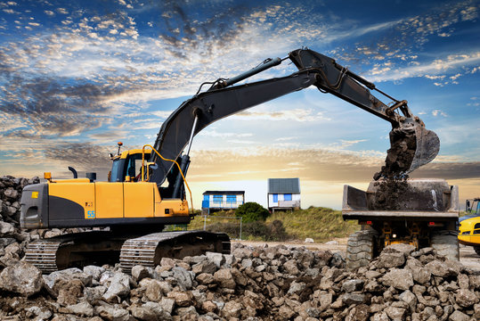 chantier en action &agrave; l'aube