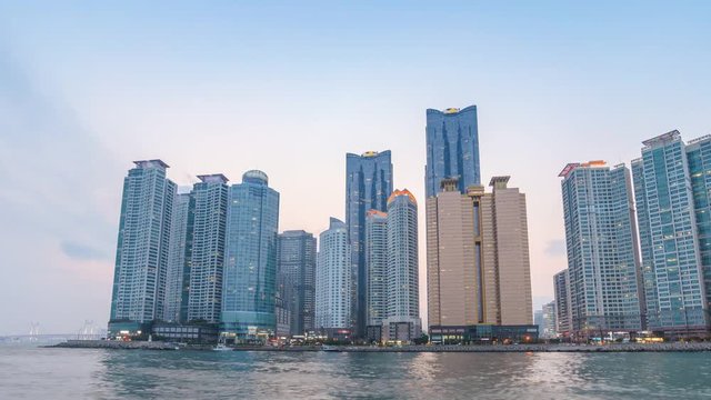 Busan city skyline day to night timelapse, South Korea 4K Time lapse