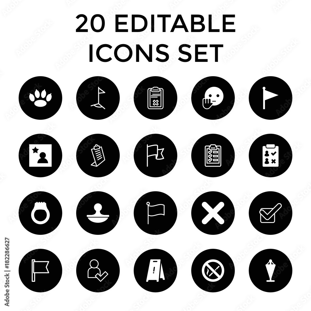 Poster set of 20 mark filled and outline icons