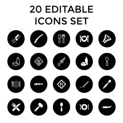 Set of 20 knife filled and outline icons