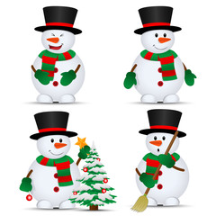 Merry christmas. Vector snowmans set.