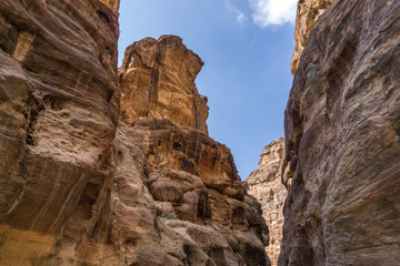 unique colorful rock formations in the nabatean city of Petra in Jordan