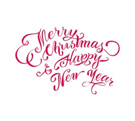 Merry Christmas And Happy New Year vector Typography. Red ink vector text. Winter holidays festive design. Handmade lettering