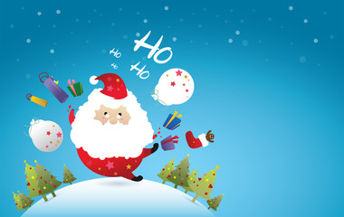 Santa Claus, Celebration Christmas, Holiday vector illustration, Cartoon Funny character, Happy New year, Winter background