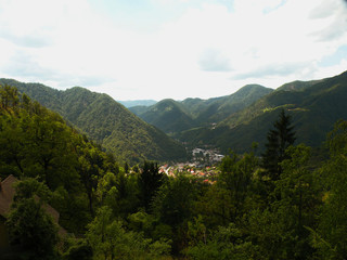 beautiful,nature,green valley with small villages,between mountain,hills,forest and meadow