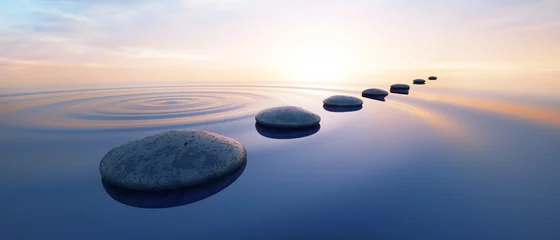 Foto auf Acrylglas Zen Steine im See bei Sonnenuntergang