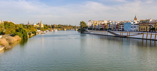View from the Triana Bridge in Seville, Spain
