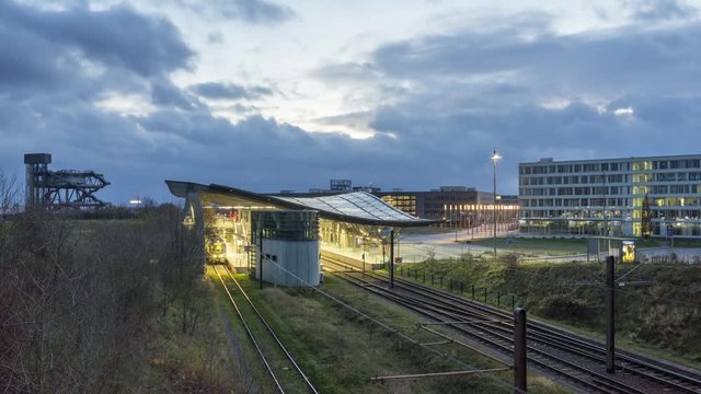 Final tram stop on the suburb of Hannover. Time lapse.