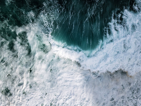 Aerial view of rough waves