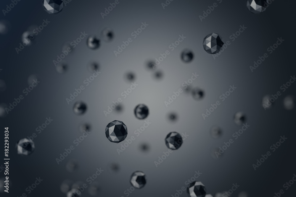 Poster 3d illustration abstract background of low polygonal sphere with bokeh effects. polygonal sphere in 