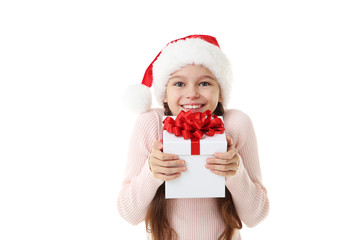 Young beautiful girl holding in hands gift box