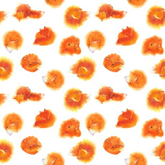 Seamless pattern with bright watercolor red foxes. Original hand drawn painting.
