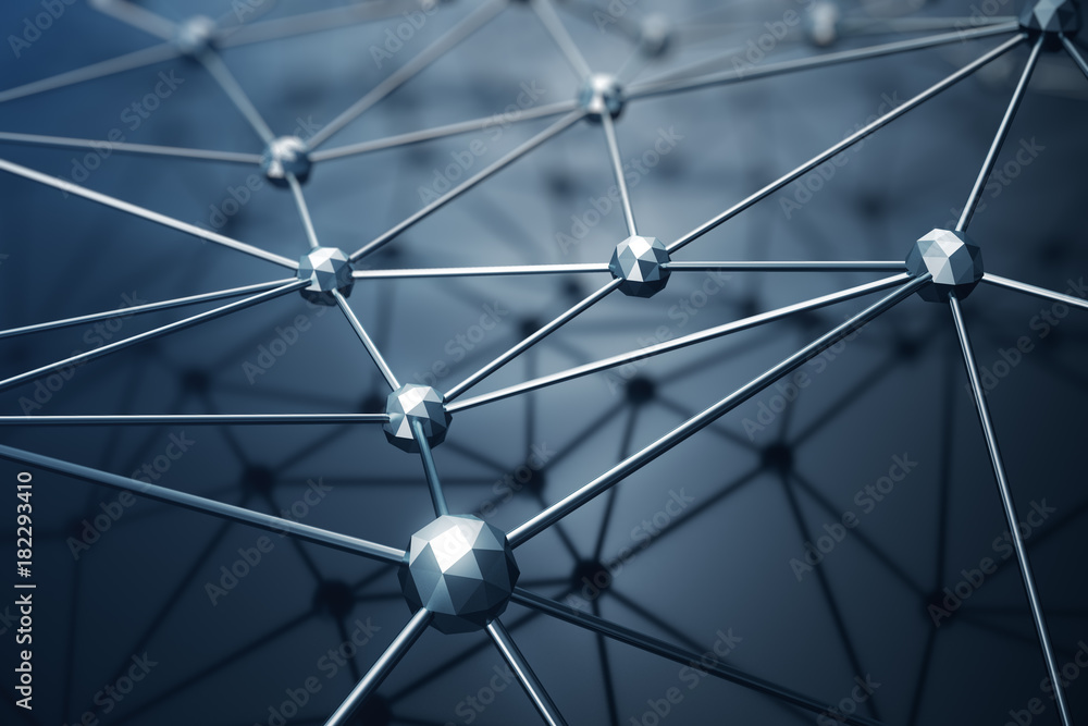 Poster 3d illustration, abstract background. concept neural network and cloud computing. geometry with conn