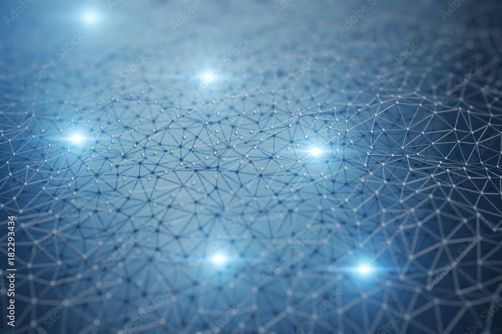 Poster 3d illustration, abstract background. concept neural network and cloud computing. geometry with conn