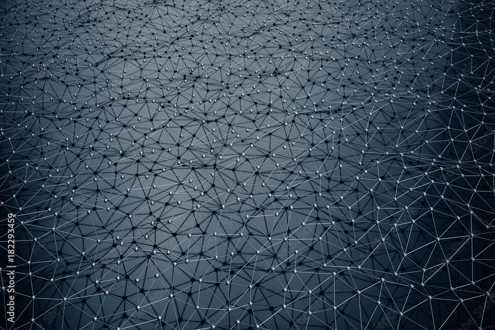Poster 3d illustration, abstract background. concept neural network and cloud computing. geometry with conn