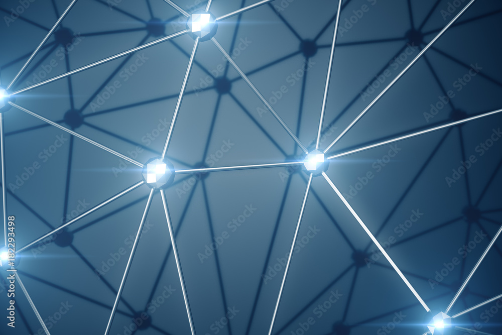 Poster 3d illustration, abstract background. concept neural network and cloud computing. geometry with conn