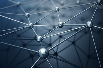 3D Illustration, Abstract background. Concept neural network and cloud computing. Geometry with connections lines and points that can represent cloud computing or internet connections