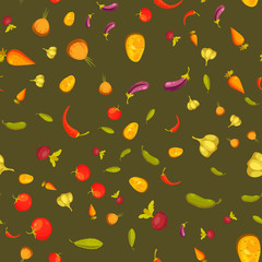 Seamless pattern with different fruits. Vector illustration