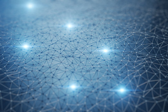 3D Illustration, Abstract background. Concept neural network and cloud computing. Geometry with connections lines and points that can represent cloud computing or internet connections
