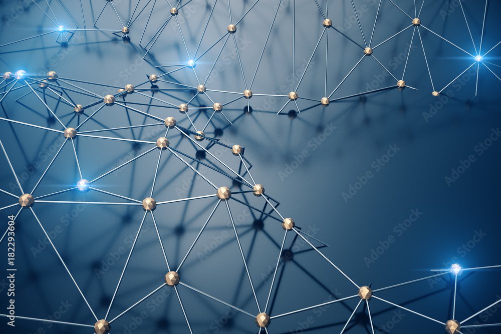 Poster 3d illustration, abstract background. concept neural network and cloud computing. geometry with conn