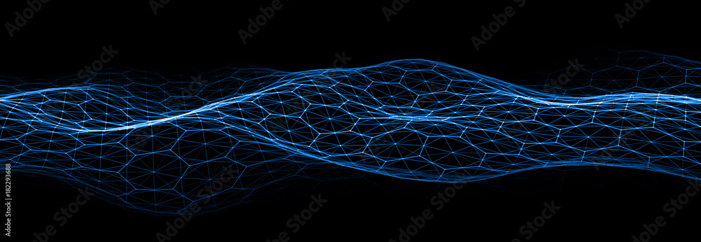 Poster vector white abstract futuristic digital landscape with particles dots and stars on horizon. compute