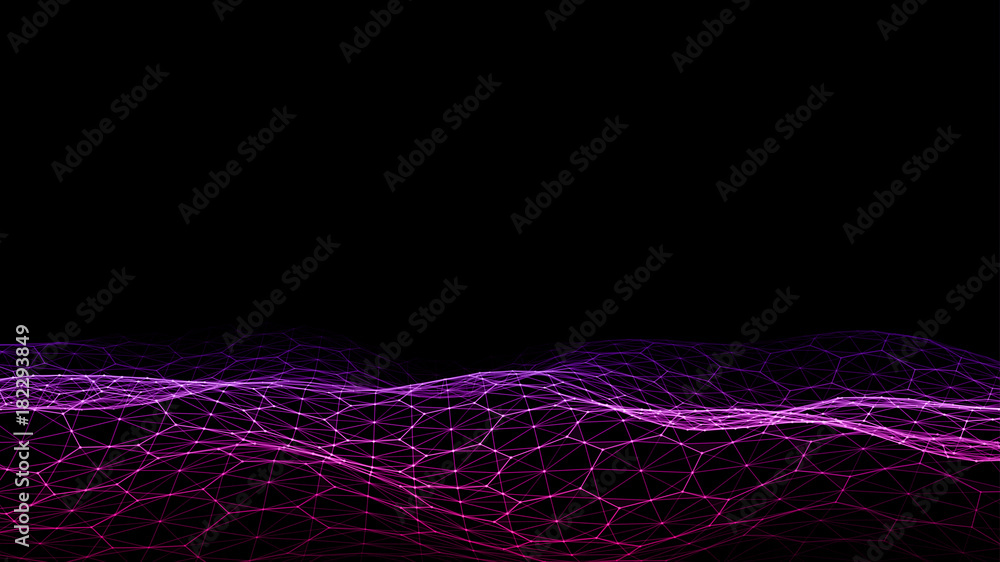 Poster vector white abstract futuristic digital landscape with particles dots and stars on horizon. compute